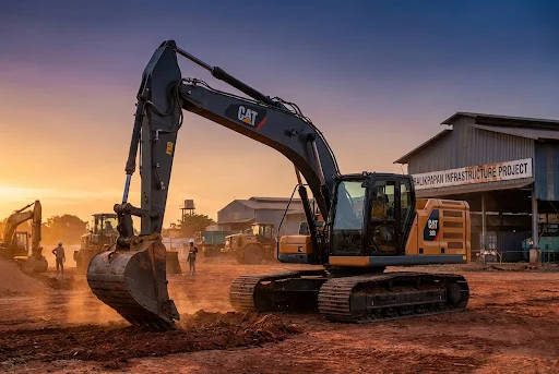 Modern hydraulic excavator at a construction site in Balikpapan